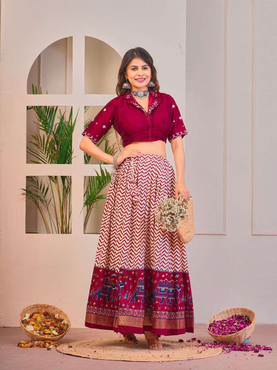 Women's Tussar Silk Patola Print Lehenga Choli Set with Foil Work - Image 23
