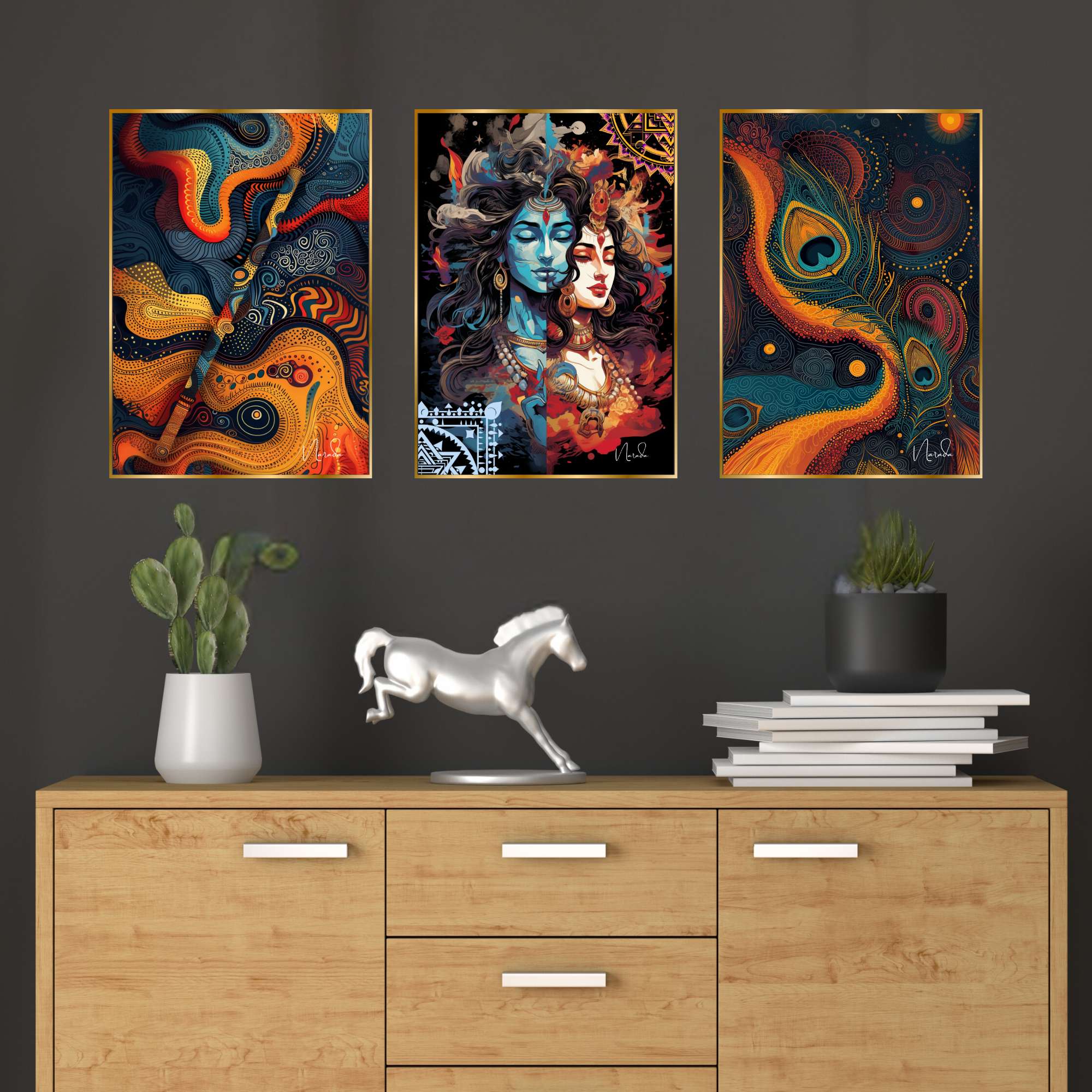 Set of Three Wall Paintings for Wall Dacoration Golden Framed Wall Paintings for Living Room & Bedroom Wall Art for Home Decoration & Office Wall Décor (18x12 inch CH-GD3-5) - Image 4